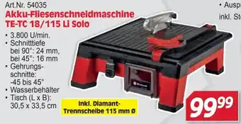 Akku-Fliesenschneidmaschine TE-TC 18/115 Li Solo