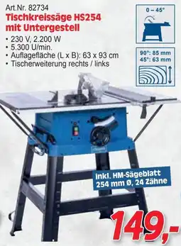 Zgonc Tischkreissäge HS254 mit Untergestell Angebot