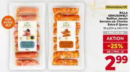 Billa BILLA GENUSSWELT Rollitos Jamón Serrano od. Chorizo Extra E Queso Angebot