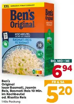 Billa Ben's Original loser Basmati, Jasmin Reis, Basmati Reis 10 Min. im Kochbeutel od. Risotto Reis Angebot