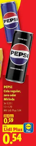 Lidl PEPSI Cola regular, zero oder Mirinda Angebot