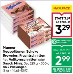 Maximarkt Manner Neapolitaner, Schoko Brownies, Fruchtschnitten Angebot