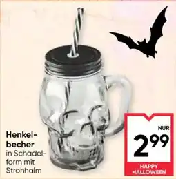 Maximarkt Henkel-becher in Schädel-form mit Strohhalm Angebot