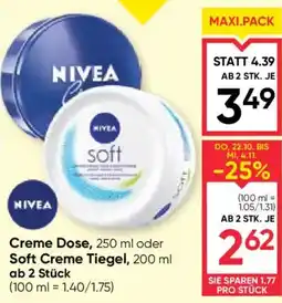 Maximarkt NIVEA Creme Dose oder Soft Creme Tiegel Angebot