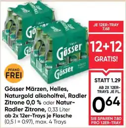 Maximarkt Gösser Märzen, Helles, Naturgold alkoholfrei, Radler Zitrone 0,0 % oder Natur-Radler Zitrone Angebot