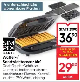 Maximarkt SimPex Basic Waffel-/Sandwichtoaster 4in1 Angebot