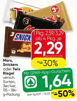SPAR Gourmet Mars, Snickers oder Twix Riegel Angebot