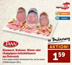 Interspar TANN Käsewurst, Krakauer, Wiener oder Champignon Aufschnittwurst Angebot