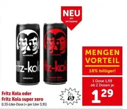 Interspar Fritz Kola oder Fritz Kola super zero Angebot