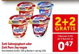 Interspar Zott Sahnejoghurt oder Zott Pure Joy vegan Angebot