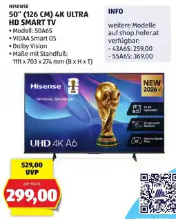 Hofer Hisense 50" (126 cm) 4K Ultra HD Smart TV Angebot