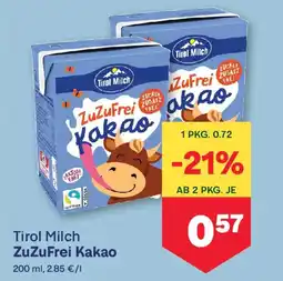 MPreis Tirol Milch ZuZuFrei Kakao Angebot