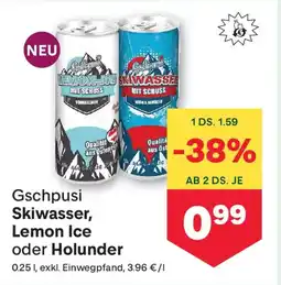 MPreis Gschpusi Skiwasser, Lemon Ice oder Holunder Angebot
