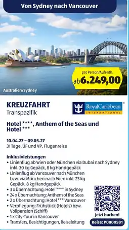 Hofer Reisen KREUZFAHRT Transpazifik Angebot