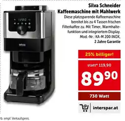 Interspar Silva Schneider Kaffeemaschine mit Mahlwerk Angebot