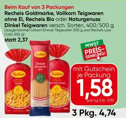 Spar Recheis Goldmarke, Vollkorn Teigwaren ohne Ei, Recheis Bio oder Naturgenuss Dinkel Teigwaren Angebot