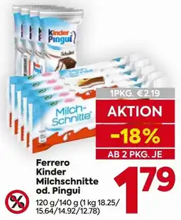 Billa Ferrero Kinder Milchschneite od. Pingui Angebot