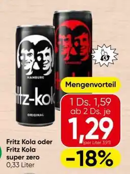 Eurospar Fritz Kola oder Fritz Kola super zero Angebot