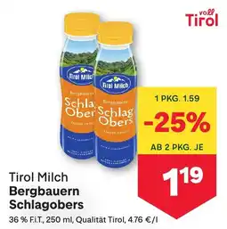 MPreis Tirol Milch Bergbauern Schlagobers Angebot