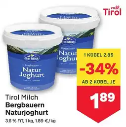 MPreis Tirol Milch Bergbauern Naturjoghurt Angebot