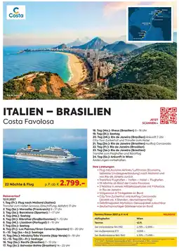 Billa Reisen ITALIEN BRASILIEN Costa Favolosa Angebot