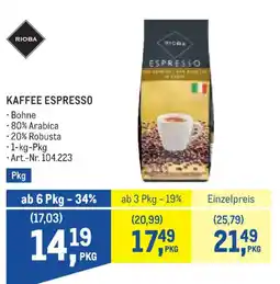 Metro Rioba Kaffee Espresso Angebot
