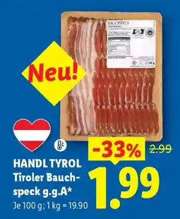 Lidl HANDL TYROL Tiroler Bauchspeck g.g.A* Angebot