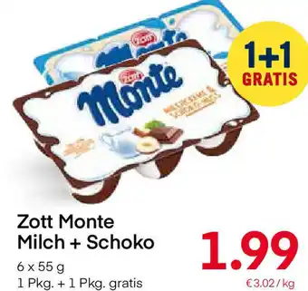 MPreis Zott Monte Milch + Schoko 6x55g Angebot