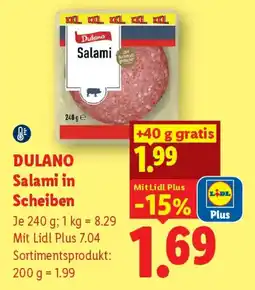 Lidl Dulano Salami in Scheiben Angebot