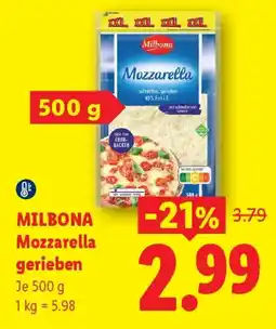 Lidl Milbona Mozzarella gerieben Angebot