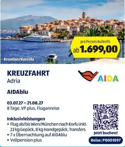 Hofer KREUZFAHRT Adria AIDAblu Angebot