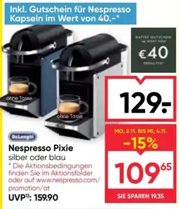 Maximarkt DeLonghi Nespresso Pixie silber oder blau Angebot