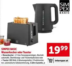 Interspar Simpex Basic Wasserkocher oder Toaster Angebot