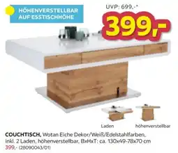 Möbelix COUCHTISCH, Wotan Eiche Dekor/Weiß/Edelstahlfarben Angebot