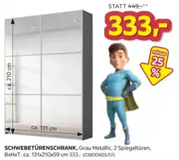 Möbelix Schwebetürenschrank, Grau Metallic, 2 Spiegeltüren Angebot
