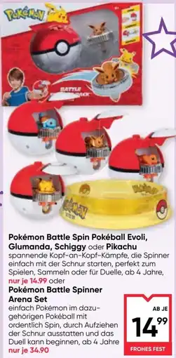 Maximarkt Pokémon Battle Spin Pokéball Evoli, Glumanda, Schiggy oder Pikachu Angebot