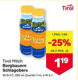 MPreis Tirol Milch Bergbauern Schlagobers Angebot