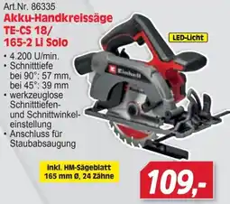 Zgonc Akku-Handkreissäge TE-CS 18/165-2 Li Solo Einhell Angebot