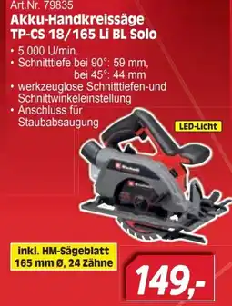 Zgonc Akku-Handkreissäge TP-CS 18/165 Li BL Solo Angebot