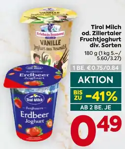 Billa Tirol Milch od. Zillertaler Fruchtjoghurt Angebot