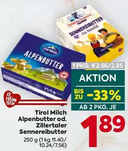 Billa Tirol Milch Alpenbutter od. Zillertaler Sennereibutter Angebot