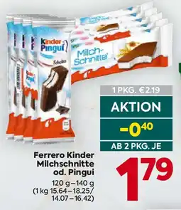 Billa Ferrero Kinder Milchschneite od. Pingui Angebot