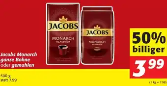 Nah&Frisch Jacobs Monarch Ganze Bohne Oder Gemahlen 500g Angebot