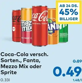 T&G Coca-Cola Versch. Sorten., Fanta, Mezzo Mix Oder Sprite Angebot