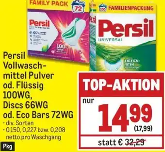 Metro Persil Vollwasch-Mittel Pulver Od. Flüssig 100WG, Discs 66WG Od. Eco Bars 72WG Angebot