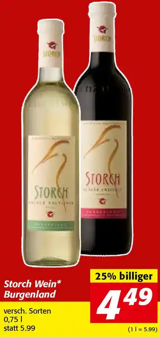 Nah&Frisch Storch Wein Burgenland 0,75 l Angebot