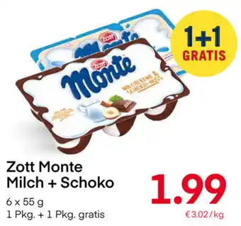 MPreis Zott Monte Milch+Schoko 6x55 g Angebot