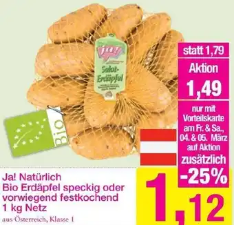 Sutterlüty Ja! Natürlich Bio Erdäpfel Speckig Oder Vorwiegend Festkochend 1kg Angebot