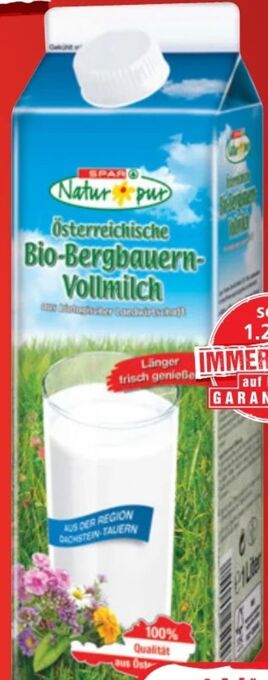 Spar Bio-Bergbauern Vollmilch Angebot