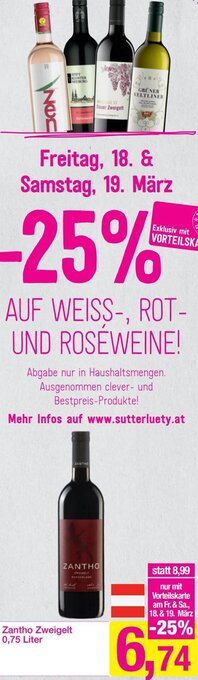 Sutterlüty Zantho Zweigelt 0,75 Liter Angebot
